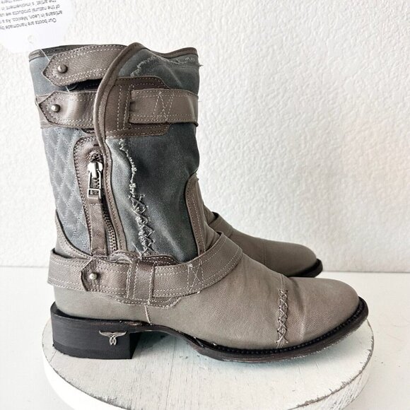 NEW Lane Boots Womens Gray Leather Canvas Mid-Calf Western Moto Style Zip Size 9 - Picture 2 of 12
